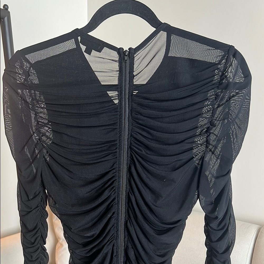 Privy Black Ruched Sheer Sleeve Dress